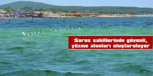 SAROS SAHİLLERİNDE EMNİYET ŞAMANDIRALARIYLA GÜVENLİ YÜZME ALANLARI OLUŞTURULUYOR